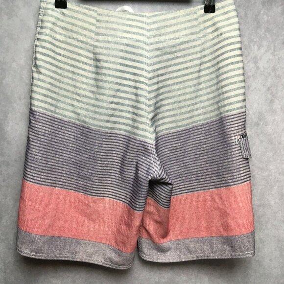 Ezekiel Mens Board Shorts size 30 Gray Purple Striped Polyester Spandex Stretch - Picture 2 of 10